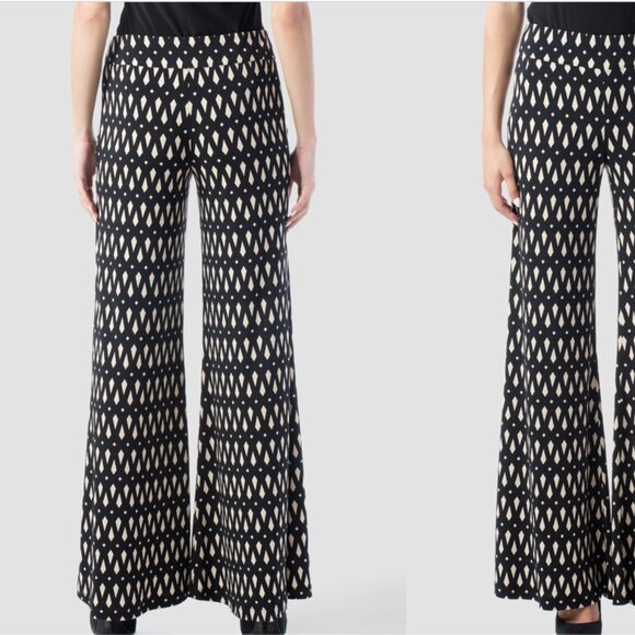 Joseph Ribkoff Black Tan Pants Size 10 Pull On Bell Flare Leg Geometric $170 NEW - Picture 2 of 14